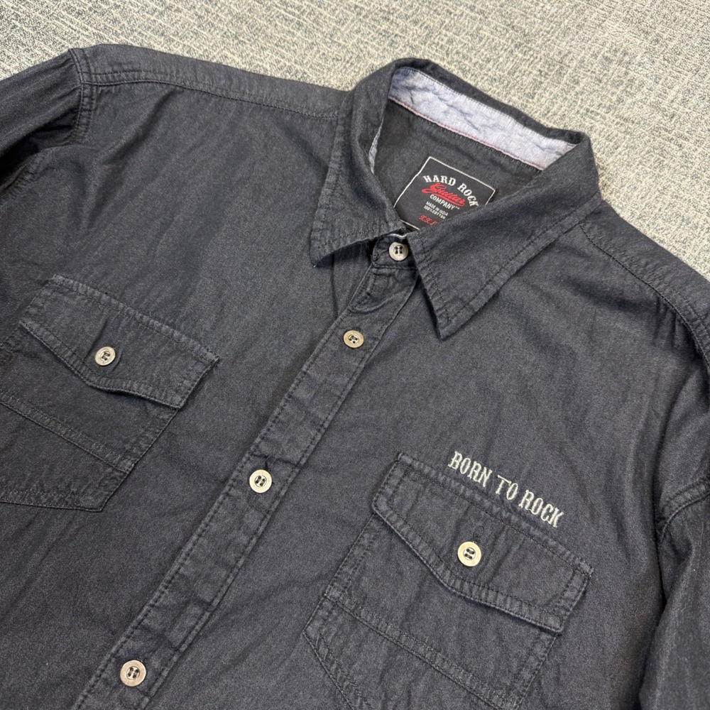 Hard Rock Guitar Co Denim Shirt Mens XXL Black Roll Up Tab LS Button Up